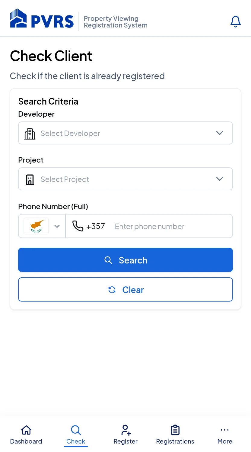 PVRS Check Client screen preview