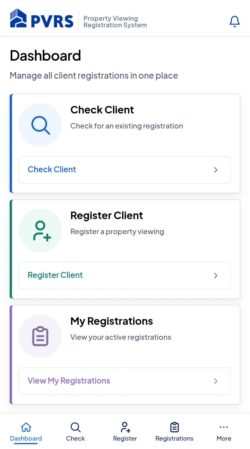 PVRS estate agent dashboard preview